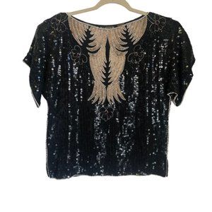 Marquis By Randall Cosco Black Sequinned Short Sleeved Glam Party Top